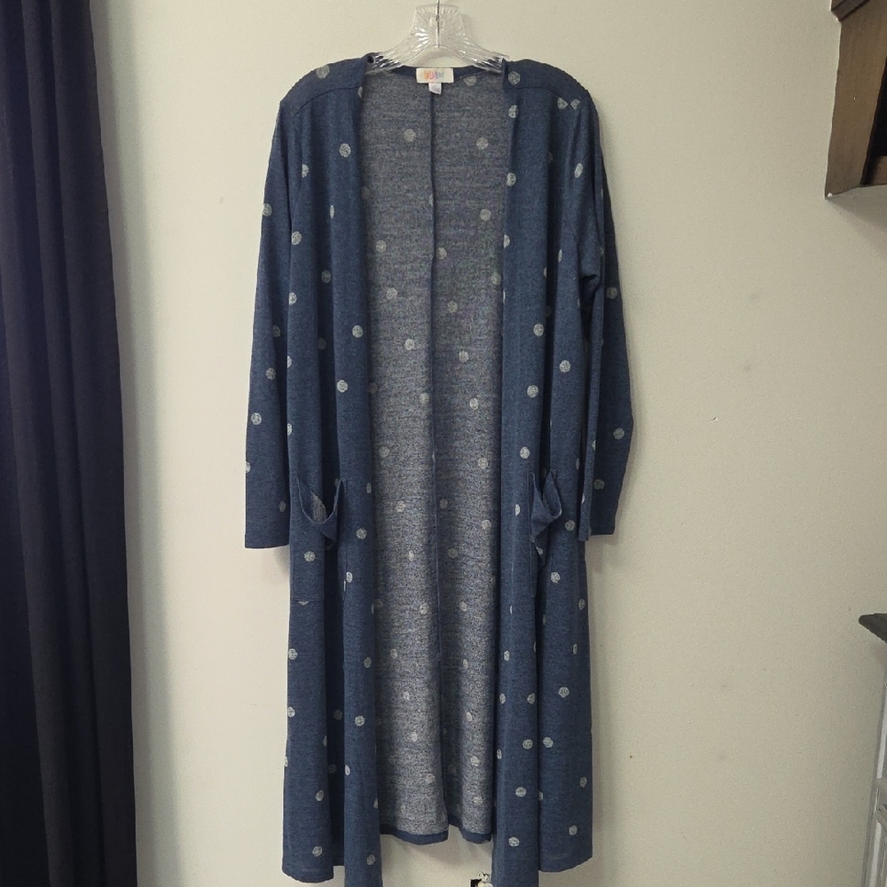 LuLaRoe Sarah Blue Polka Dot Cardigan